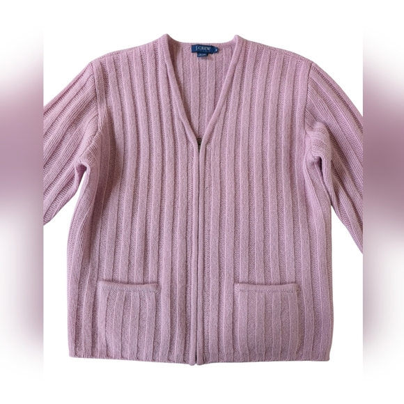 J. Crew Vintage Wool Pink Lavender Ribbed Zipper Cardigan sz M - Picture 3 of 8